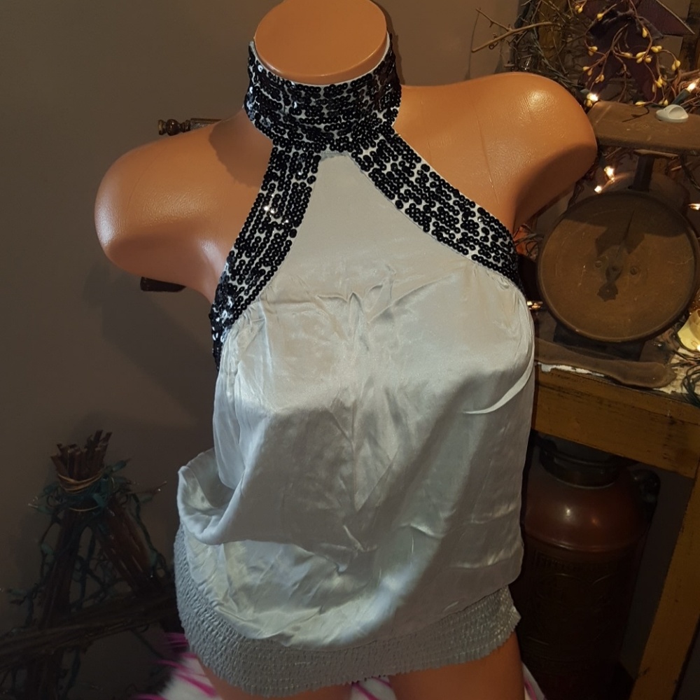 Bebe sequins tie back bubble top S